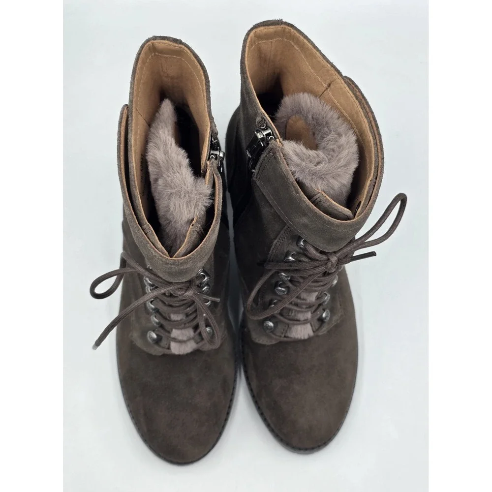 Johnston Murphy Suede Fur Lined Lace Up Block Heel Ankle Boots Women's 8.5M